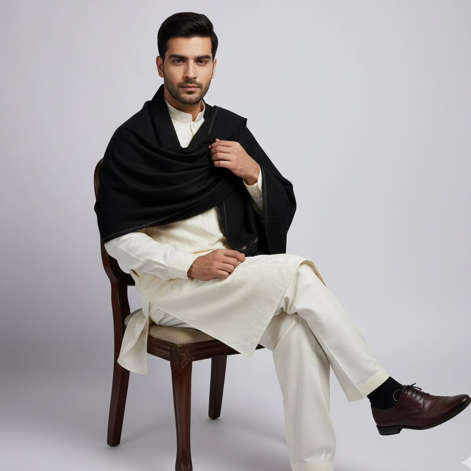 J. GENTS WOOL SHAWL BLACK