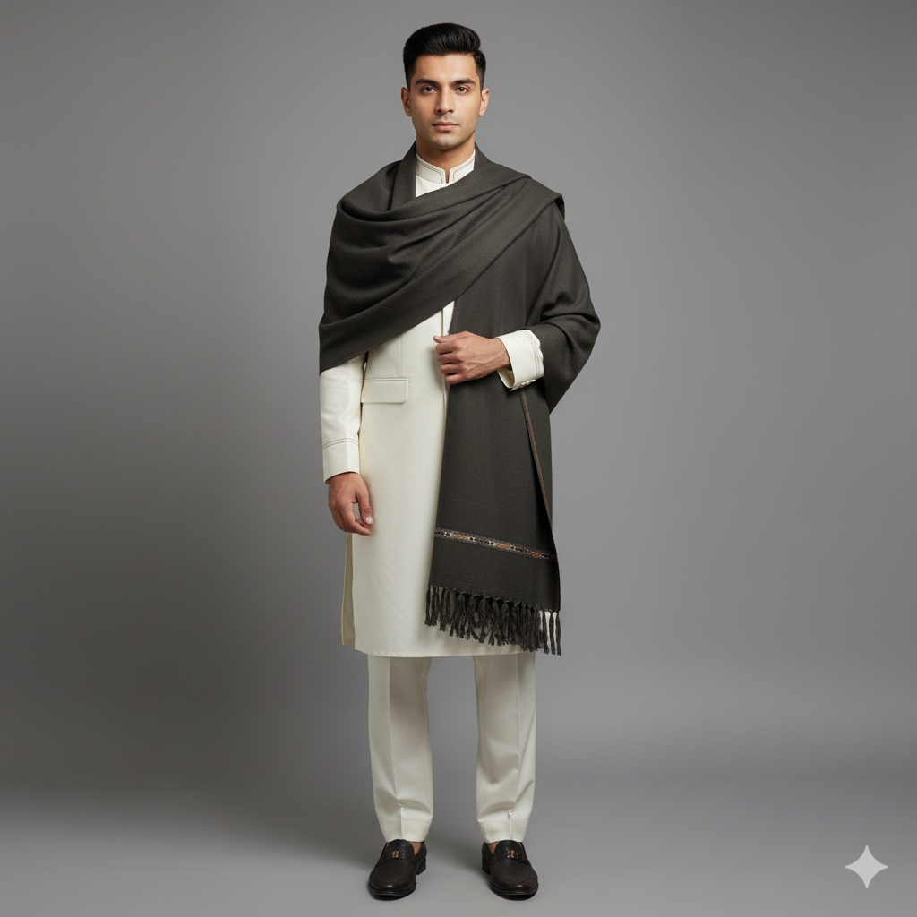 J. GENTS WOOL SHAWL DARK GREY