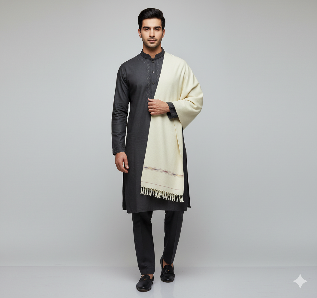 J. GENTS WOOL SHAWL OFF-WHITE