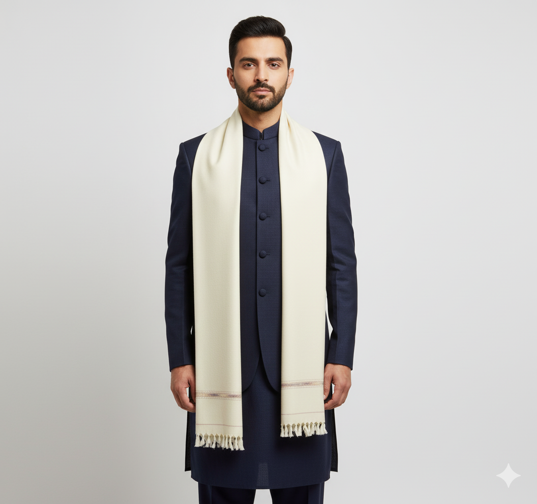 J. GENTS WOOL SHAWL OFF-WHITE