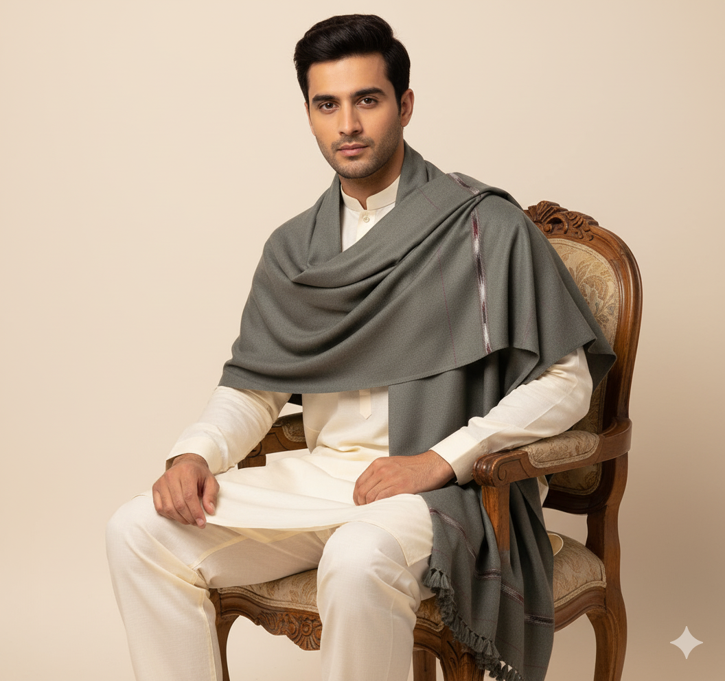 J. GENTS WOOL SHAWL MOUSE GREY