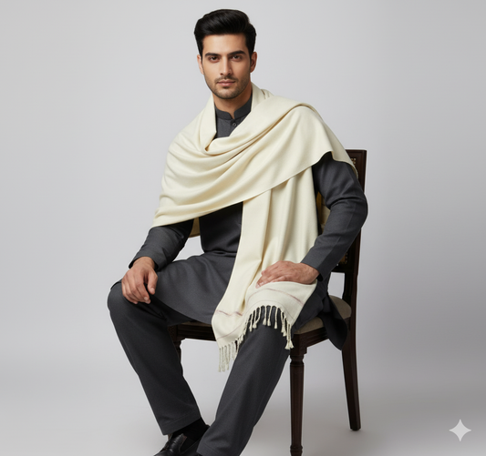J. GENTS WOOL SHAWL OFF-WHITE